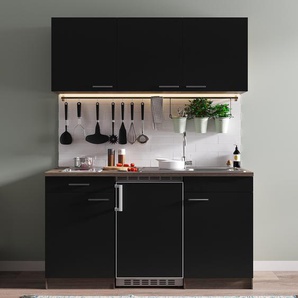 Single-Küchenzeile Oliver I 150cm Schwarz/Schwarz/Eiche Dunkel Dekor Glaskeramik