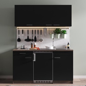 Single-Küchenzeile Oliver I 150cm Schwarz/Schwarz/Eiche Dunkel Dekor Kochplatte