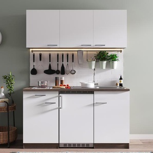 Single-Küchenzeile Oliver I 150cm Weiß/Weiß/Eiche Dunkel Dekor Glaskeramik