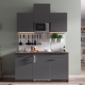 Single-Küchenzeile Oliver II 150cm Grau/Grau/Eiche Dunkel Dekor Glaskeramik