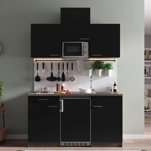 Single-Küchenzeile Oliver II 150cm Schwarz/Schwarz/Eiche Dunkel Dekor Glaskeramik