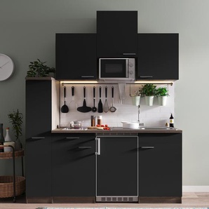Single-Küchenzeile Oliver II 180cm Schwarz/Schwarz/Eiche Dunkel Dekor Glaskeramik