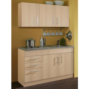Single-Küchenzeile 120cm Braun/Buche Dekor Kochplatte