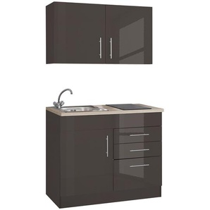 Single-Küchenzeile 100cm Grau/Hochglanz Grau/Graphit Glaskeramik