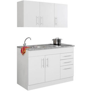 Single-Küchenzeile 120cm Weiß/Weiß Glaskeramik