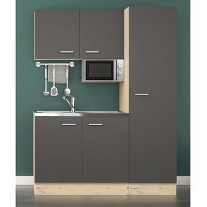 Single-Küchenzeile Wito 150 x 200 x 60cm Braun/Grau/Grau/Eiche Sonoma Dekor