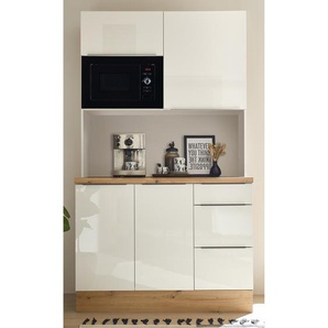 Singleküche 120 x 211 x 60cm Weiß/Hochglanz Weiß/Weiß mit Elektrogeräten