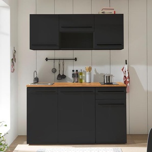 Singleküche 160 x 212 x 60cm Schwarz/Matt Schwarz ohne Elektrogeräte