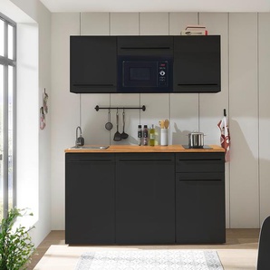 Singleküche 160 x 212 x 60cm Schwarz/Matt Schwarz mit Elektrogeräten