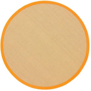 Sisalteppich CARPETFINE Sisal Teppiche Gr. B/L: 120 cm x 120 cm Ø 120 cm, 5 mm, 1 St., orange Sisalteppiche mit farbiger Bordüre, Anti-Rutsch Rückseite