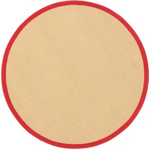 Sisalteppich CARPETFINE Sisal Teppiche Gr. B/L: 120 cm x 120 cm Ø 120 cm, 5 mm, 1 St., rot Sisalteppiche mit farbiger Bordüre, Anti-Rutsch Rückseite