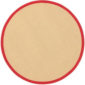 Sisalteppich CARPETFINE Sisal Teppiche Gr. B/L: 120 cm x 120 cm Ø 120 cm, 5 mm, 1 St., rot Sisalteppiche mit farbiger Bordüre, Anti-Rutsch Rückseite