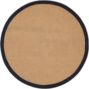 Sisalteppich CARPETFINE Sisal Teppiche Gr. B/L: 120 cm x 120 cm Ø 120 cm, 5 mm, 1 St., schwarz Sisalteppiche mit farbiger Bordüre, Anti-Rutsch Rückseite
