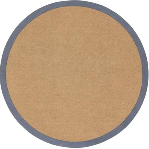 Sisalteppich CARPETFINE Sisal Teppiche Gr. B/L: 160 cm x 160 cm Ø 160 cm, 5 mm, 1 St., grau Sisalteppiche mit farbiger Bordüre, Anti-Rutsch Rückseite