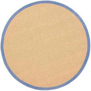 Sisalteppich CARPETFINE Sisal Teppiche Gr. Ø 160 cm, 5 mm, 1 St., blau Esszimmerteppiche mit farbiger Bordüre, Anti-Rutsch Rückseite