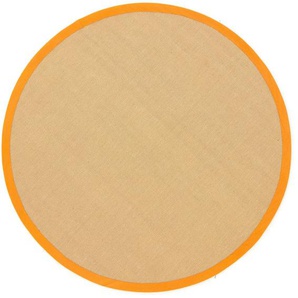 Sisalteppich CARPETFINE Sisal Teppiche Gr. Ø 160 cm, 5 mm, 1 St., orange Esszimmerteppiche mit farbiger Bordüre, Anti-Rutsch Rückseite