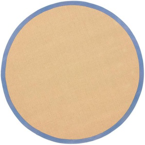 Sisalteppich CARPETFINE Sisal Teppiche Gr. Ø 200 cm, 5 mm, 1 St., blau Esszimmerteppiche mit farbiger Bordüre, Anti-Rutsch Rückseite