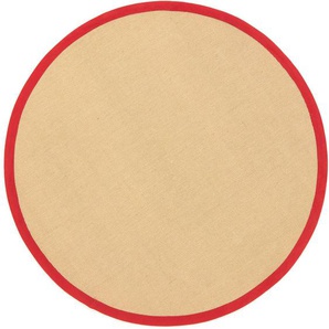 Sisalteppich CARPETFINE Sisal Teppiche Gr. Ø 200 cm, 5 mm, 1 St., rot Esszimmerteppiche mit farbiger Bordüre, Anti-Rutsch Rückseite