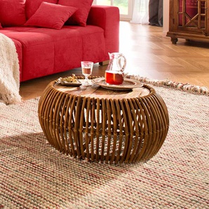 Couchtisch SIT Rattan Vintage Tische Gr. B/H/T: 80 cm x 40 cm x 80 cm, beige (natur) Couchtische rund oval Tisch Maße (BTH): 808040 cm, Shabby Chic, Vintage