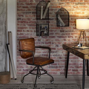 Drehstuhl SIT This&That Stühle Gr. Leder, braun Bürodrehstuhl Drehstühle Stühle mit Armlehnen Holzauflage