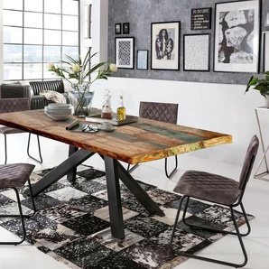 Esstisch SIT Tops&Tables Tische Gr. B/H/T: 180 cm x 76,5 cm x 100 cm, bunt (bunt, schwarz) Esstische rechteckig Tisch mit bunter Altholzplatte , Shabby Chic, Vintage