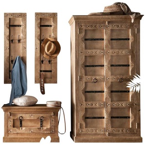 SIT Garderoben-Set, (Set, 4-St., Dielen-Set), Front mit aufwändigen Schnitzereien, Ringgriffe & Beschläge aus Metall
