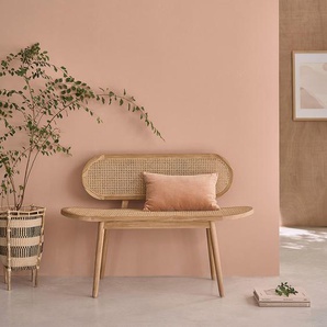Sitzbank aus massivem Teakholz und Rohrgeflecht 120 cm