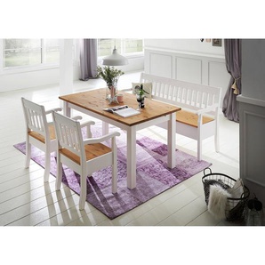 Sitzbank Boston 131cm Braun/Weiß/Kiefer Weiß/Kiefer Laugenfarbig mit Armlehnen