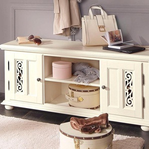 Sitzbank HOME AFFAIRE Arabeske Sitzbänke Gr. B/H/T: 120 cm x 50 cm x 39 cm, beige (creme) Garderobenbank Hocker, Bänke Truhen Sitzbänke mit Fräsungen auf den Türfronten, Kugelholzfüße, Breite 120 cm