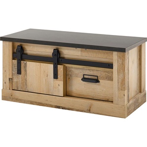 Sitzbank HOME AFFAIRE SHERWOOD Sitzbänke Gr. B/H/T: 93 cm x 46 cm x 43 cm, braun (old style hell dekor) Sitzbank Garderobenbank Hocker, Bänke Truhen modernes Holz Dekor, mit Scheunentorbeschlag aus Metall, Breite 93 cm