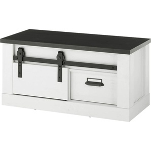 Sitzbank HOME AFFAIRE SHERWOOD Sitzbänke Gr. B/H/T: 93 cm x 46 cm x 43 cm, weiß (pinie dekor) Sitzbank Garderobenbank Hocker, Bänke Truhen modernes Holz Dekor, mit Scheunentorbeschlag aus Metall, Breite 93 cm