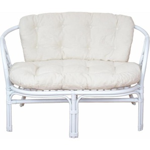 Sitzbank HOME AFFAIRE Sitzbänke Gr. B/H/T: 110 cm x 83 cm x 69 cm, weiß (weiß, creme) Essbänke aus handgeflochtenem Rattan, mit Kissen