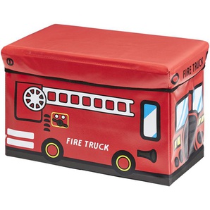Sitzbank mit Stauraum   Feuerwehr ¦ rot ¦ Box Außen: 100% Vinyl, Füllung: Karton, Innen: Stoff 100% Polyester Deckel: Karton gepolstert und bezogen (Bezug: 100% Vinyl, Polsterung 100% Polyurethan) ¦ Maße (cm): B: 49 H: 31 T: 31