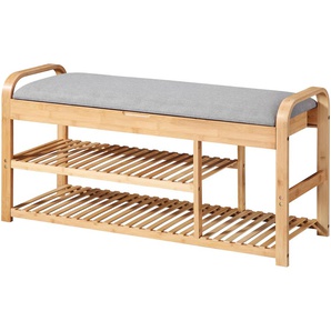 Sitzbank WELLTIME Pacific Sitzbänke Gr. B/H/T: 100 cm x 50 cm x 33 cm, Polyester, beige (bambusfarben) Welltime Badregal mit Ablage, Badezimmerbank in der Breite 100cm, Bambus