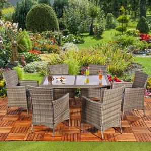 Sitzgruppe Gartengruppe Gartenmöbel Esstisch 6 Stühle Tisch Grau Poly Rattan