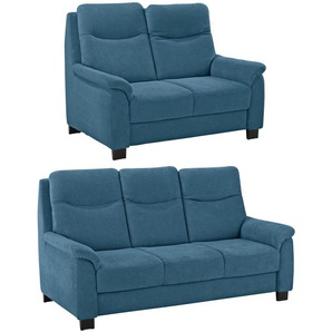 Sitzgruppe HOME AFFAIRE Boccaccio Sitzmöbel-Sets Gr. Struktur weich, blau (azure) Couchgarnituren Sets mit Federkern, incl. Kopfteilverstellung