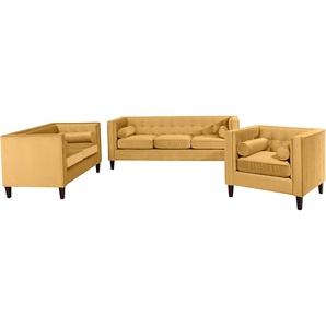 Sitzgruppe MAX WINZER Joko Sitzmöbel-Sets Gr. H/T: 80 cm x 85 cm, Samtvelours, gelb (mais) Couchgarnituren Sets 3-tlg.