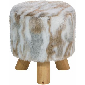 Sitzhocker Beige Grau und Braun Stoff Holzbeine Rund 33 cm Modern Boho
