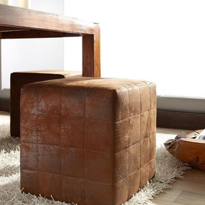 Sitzhocker Dado 45x45 cm Braun Vintage Optik abgesteppt, Sitzhocker / Sitzwürfel