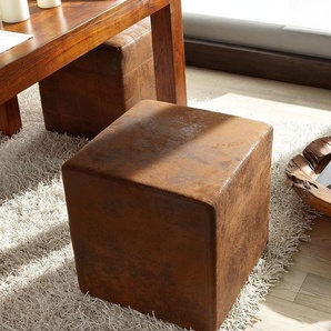 Sitzhocker Dado Braun 45x45 cm Vintage Optik, Sitzhocker / Sitzwürfel