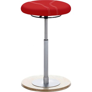Sitzhocker MAYER SITZMÖBEL 1110 Hocker Gr. B/H/T: 41 cm x 54 cm x 41 cm, Struktur (recyceltes Polyester), Bewegungsfreiheit 360-Ringauslösung-höhenverstellbar-Bodenplatte Buche Natur lackiert, rot Sitzsäcke Sitzhocker