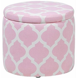 Sitzhocker Rosa Weiß Baumwolle Stoff 30 cm Modern Rund Trendy Elegant Praktisch Stauraum Wohnzimmer