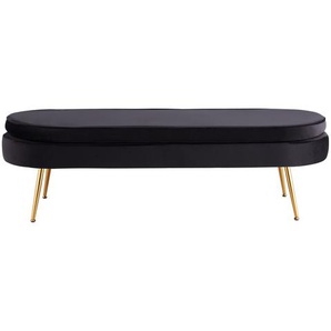 Sitzpouf oval, lang, Samt, Schwarz, Beine Chrom goldfarben, mit hohem Sitzkissen - Pouf, Beistellhocker, Polsterhocker