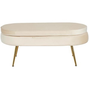 Sitzpouf oval, Samt, Beige, Beine Chrom goldfarben, mit hohem Sitzkissen - Pouf, Beistellhocker, Polsterhocker