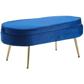 Sitzpouf oval, Samt, Dunkelblau, Beine Chrom goldfarben, mit hohem Sitzkissen - Pouf, Beistellhocker, Polsterhocker