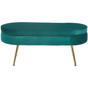 Sitzpouf oval, Samt, Grün, Beine Chrom goldfarben, mit hohem Sitzkissen - Pouf, Beistellhocker, Polsterhocker