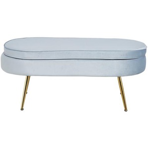 Sitzpouf oval, Samt, Hellgrau, Beine Chrom goldfarben, mit hohem Sitzkissen - Pouf, Beistellhocker, Polsterhocker