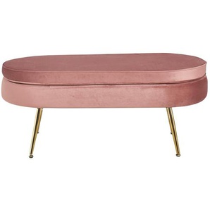 Sitzpouf oval, Samt, Rose, Beine Chrom goldfarben, mit hohem Sitzkissen - Pouf, Beistellhocker, Polsterhocker