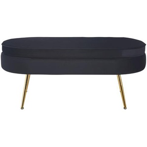 Sitzpouf oval, Samt, Schwarz, Beine Chrom goldfarben, mit hohem Sitzkissen - Pouf, Beistellhocker, Polsterhocker