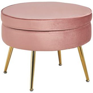 Sitzpouf rund, Samt, Rose, Beine Chrom goldfarben, mit hohem Sitzkissen - Pouf, Beistellhocker, Polsterhocker